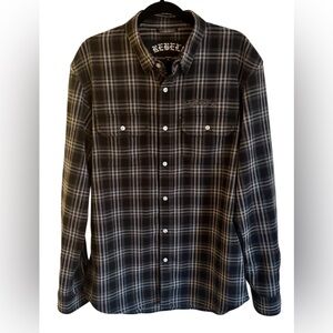 REBEL8 Plaid Flannel Shirt Black Gray Mens L Streetwear Skate Button Up